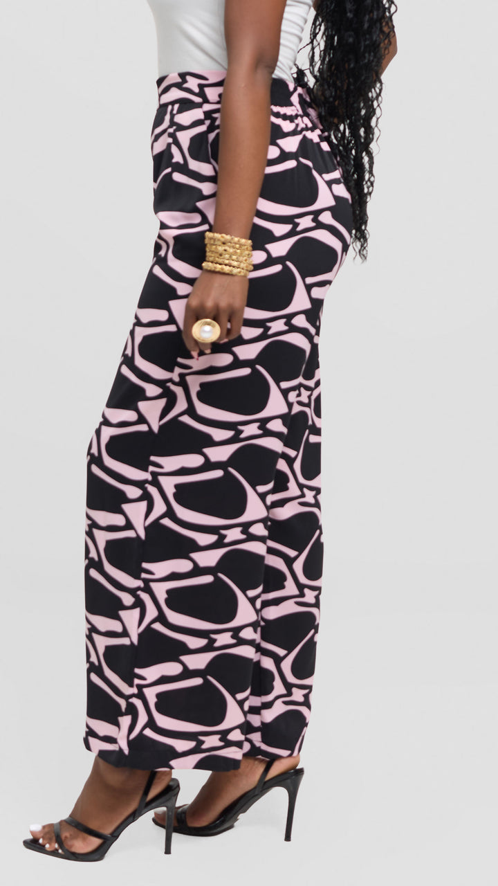 Vivo Maisha Straight Leg Pants - Peach / Pink Print