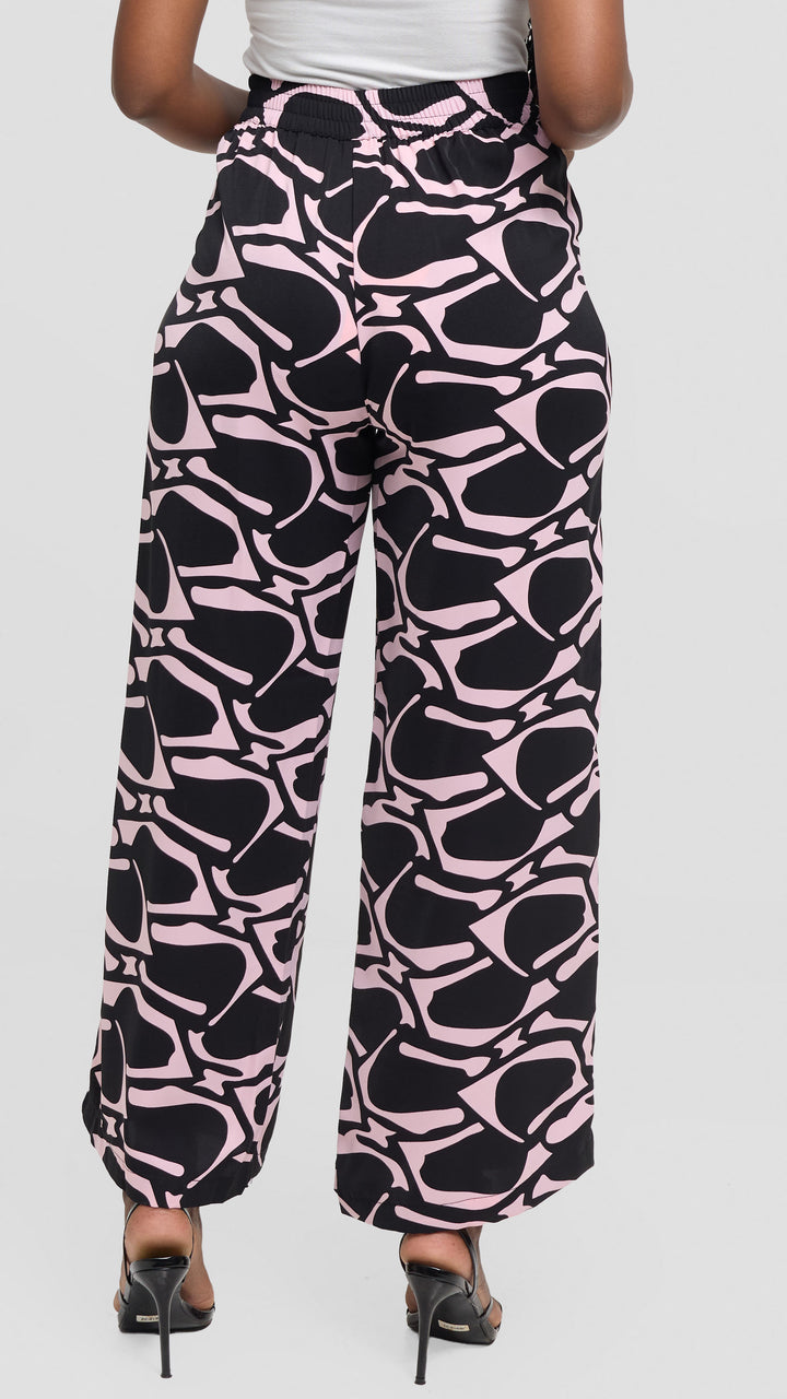 Vivo Maisha Straight Leg Pants - Peach / Pink Print