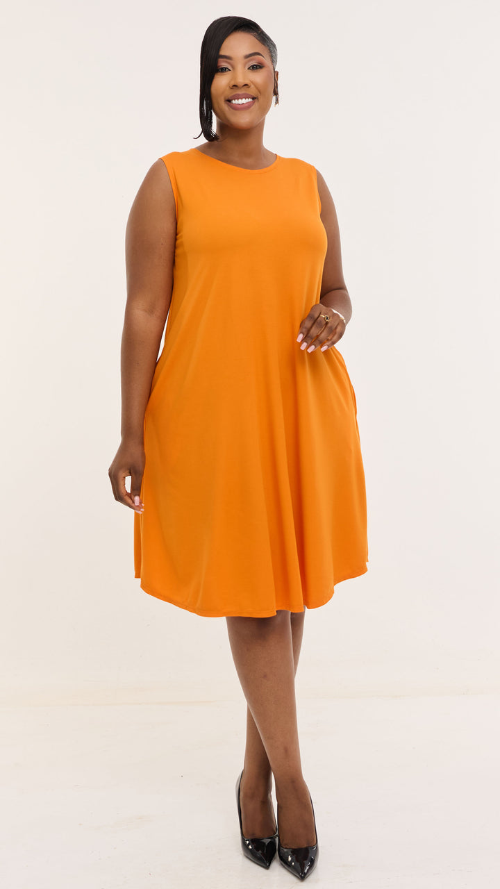 Vivo Basic Sleeveless Kena Tent Dress In Ponte - Mustard