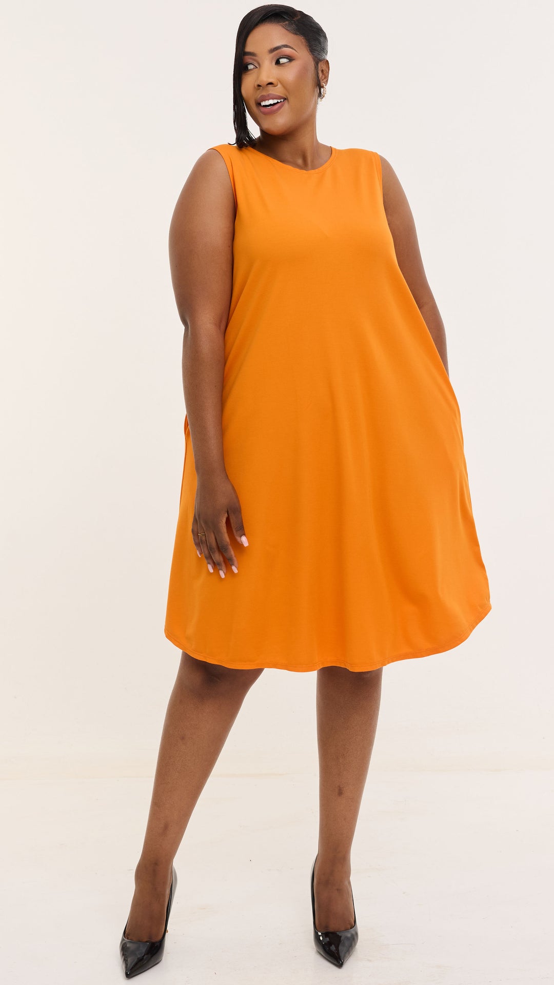Vivo Basic Sleeveless Kena Tent Dress In Ponte - Mustard