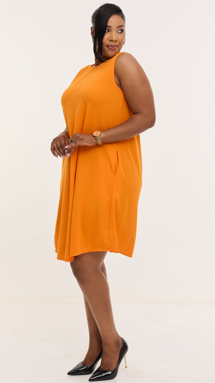 Vivo Basic Sleeveless Kena Tent Dress In Ponte - Mustard
