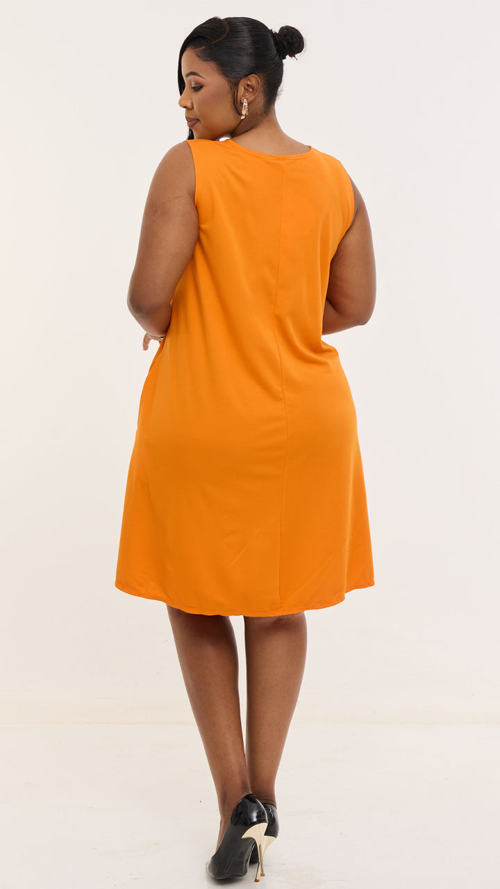 Vivo Basic Sleeveless Kena Tent Dress In Ponte - Mustard