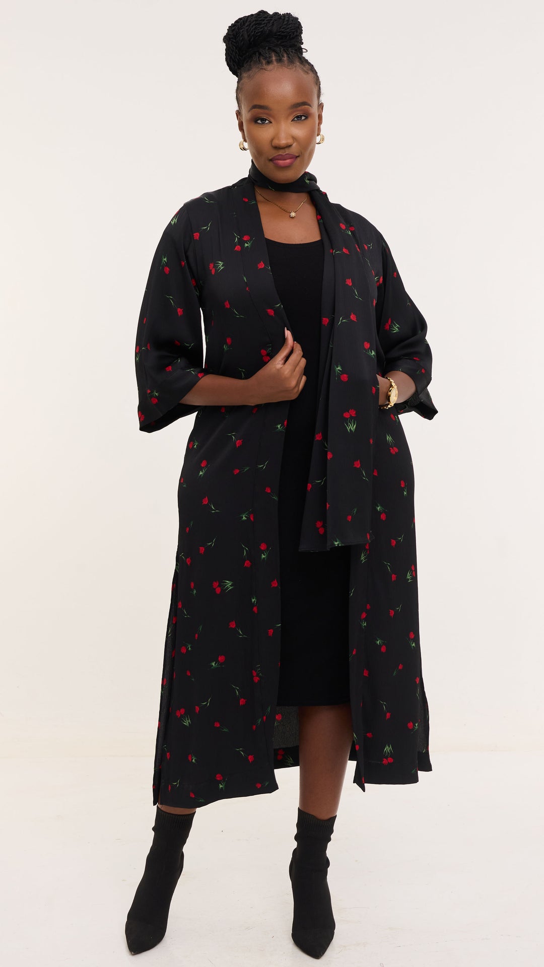 Vivo Samira Maxi Kimono - Black / Red Print