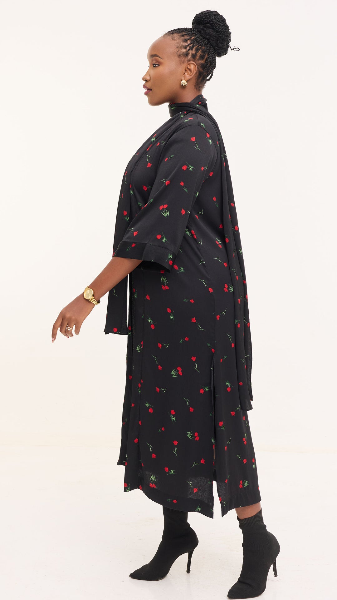 Vivo Samira Maxi Kimono - Black / Red Print