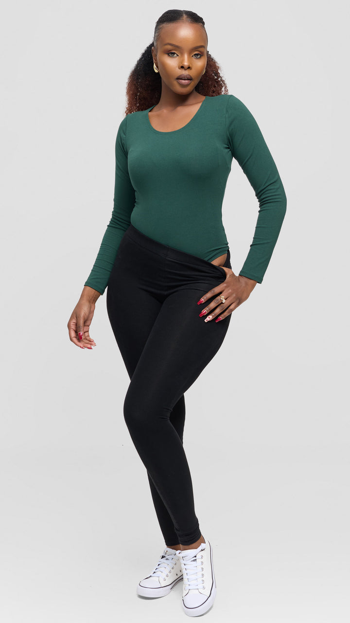 Vivo Basic Long Sleeved Bodysuit in Jersey - Dark Green