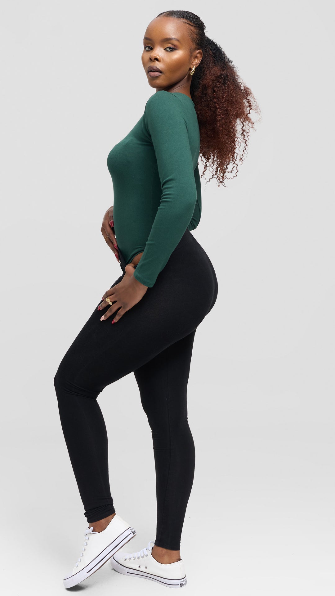 Vivo Basic Long Sleeved Bodysuit in Jersey - Dark Green