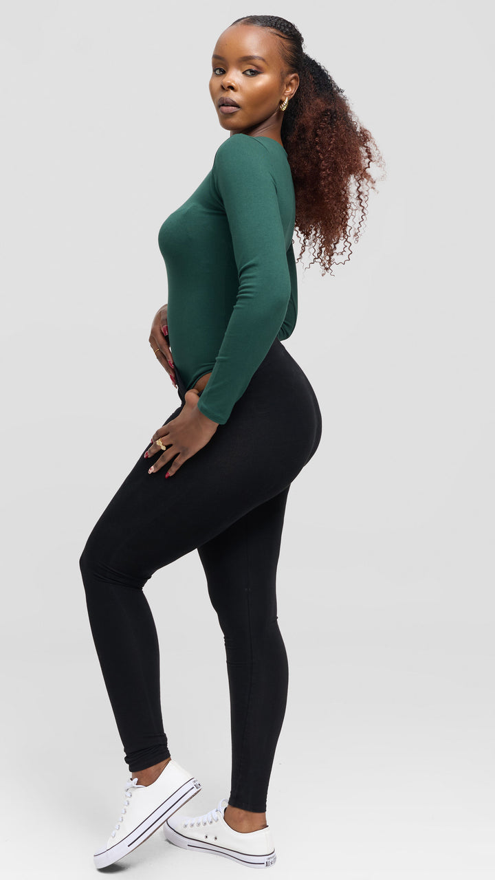 Vivo Basic Long Sleeved Bodysuit in Jersey - Dark Green