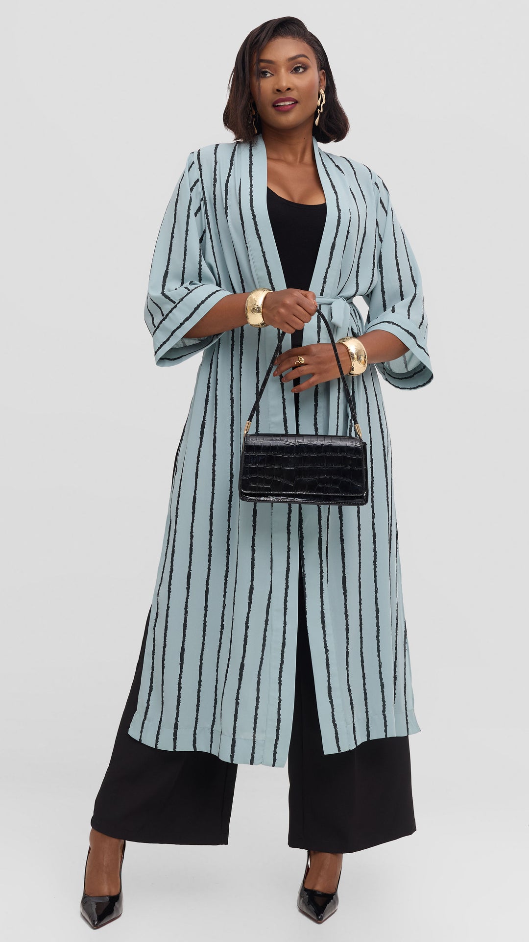 Vivo Maxi Kimono in Chiffon - Mint / Black Print