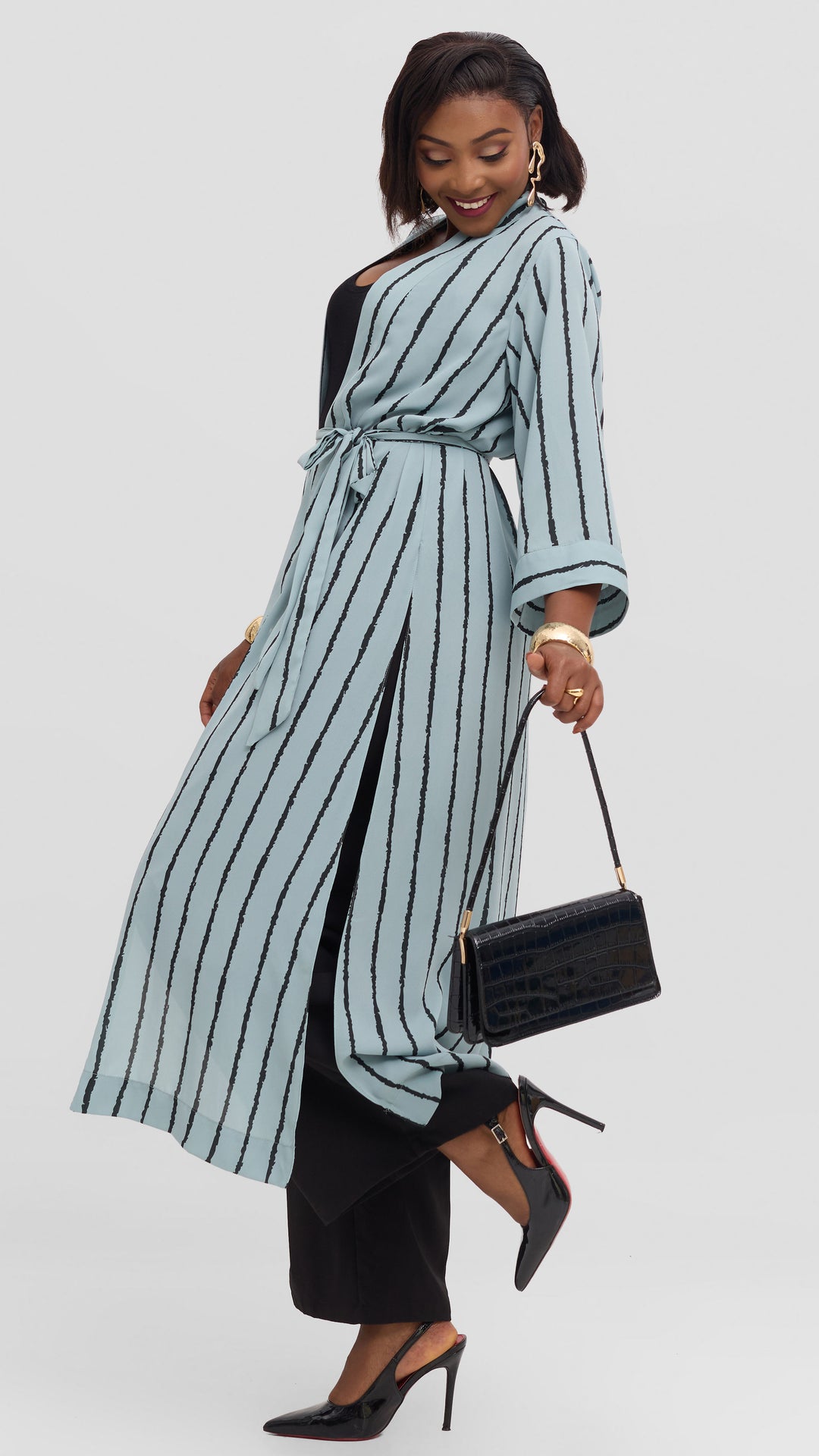 Vivo Maxi Kimono in Chiffon - Mint / Black Print