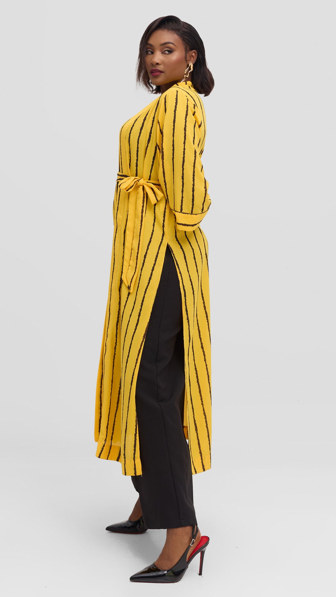Vivo Maxi Kimono in Chiffon - Yellow / Black Print