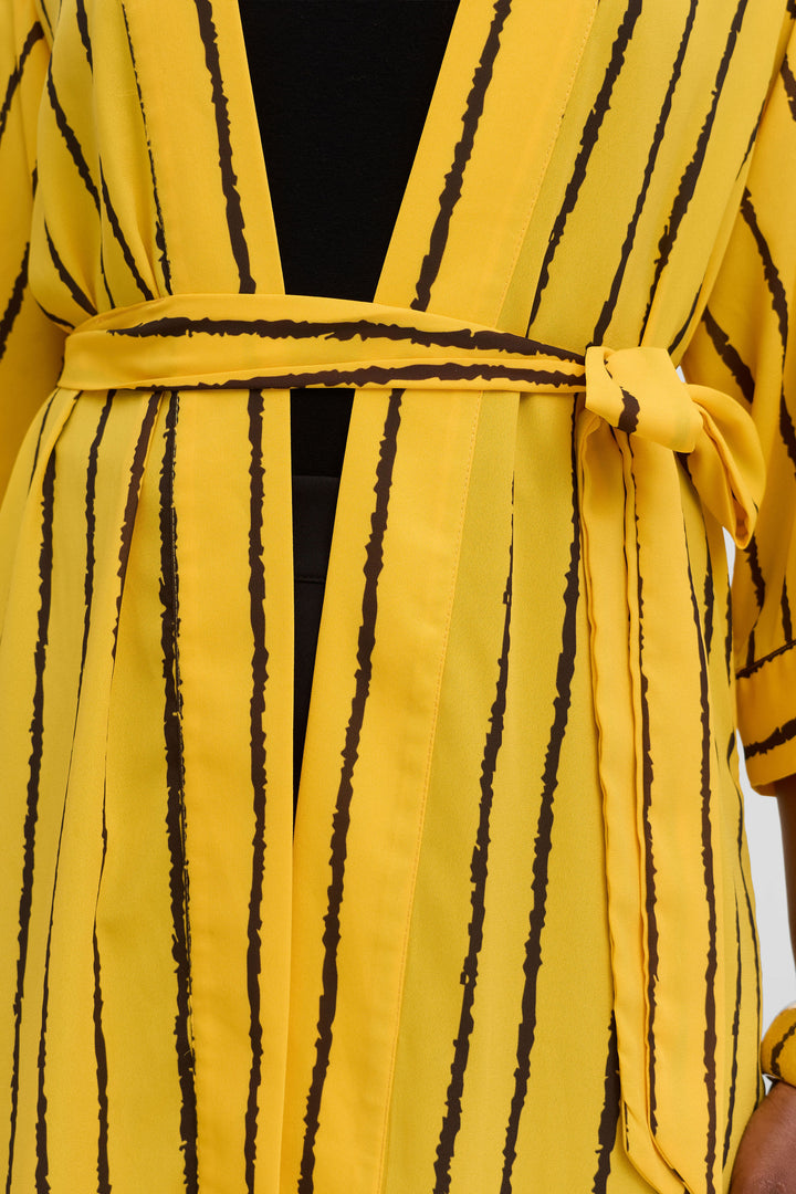 Vivo Maxi Kimono in Chiffon - Yellow / Black Print