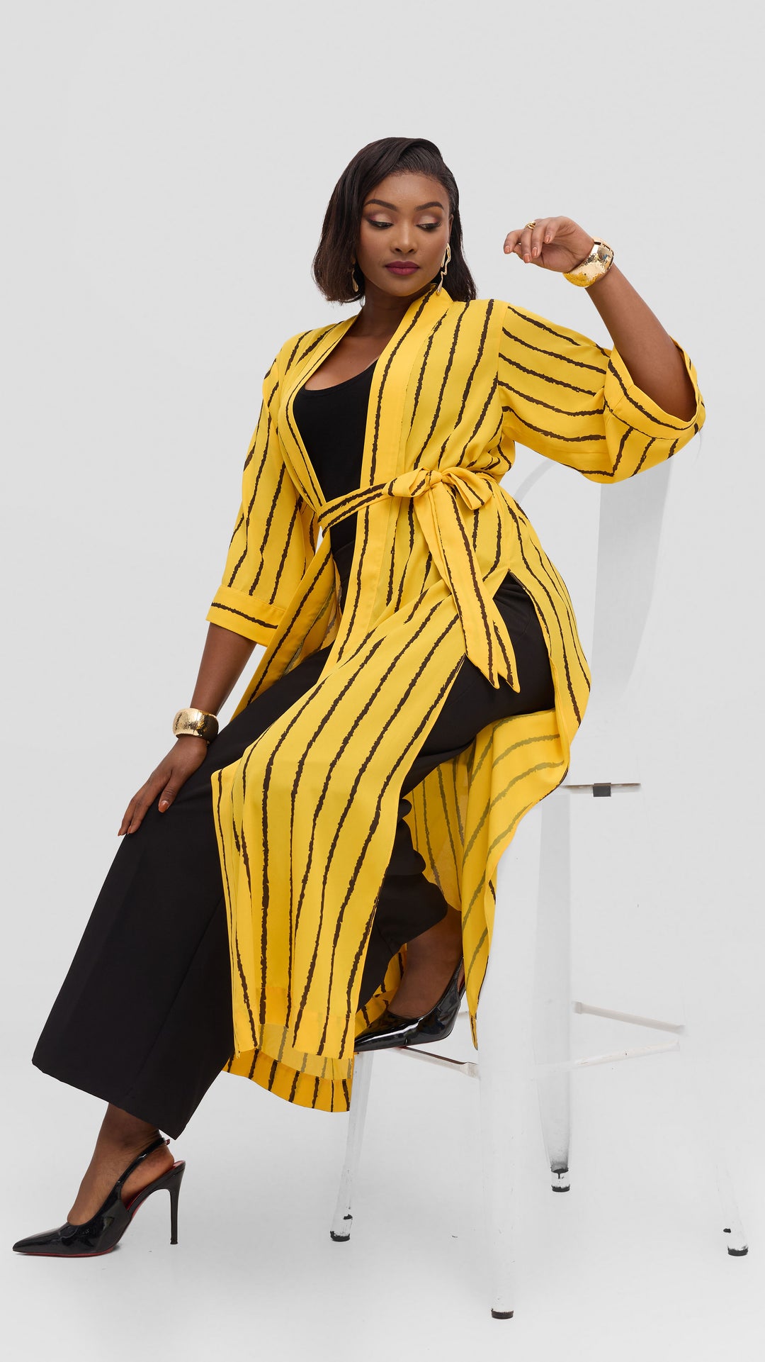 Vivo Maxi Kimono in Chiffon - Yellow / Black Print