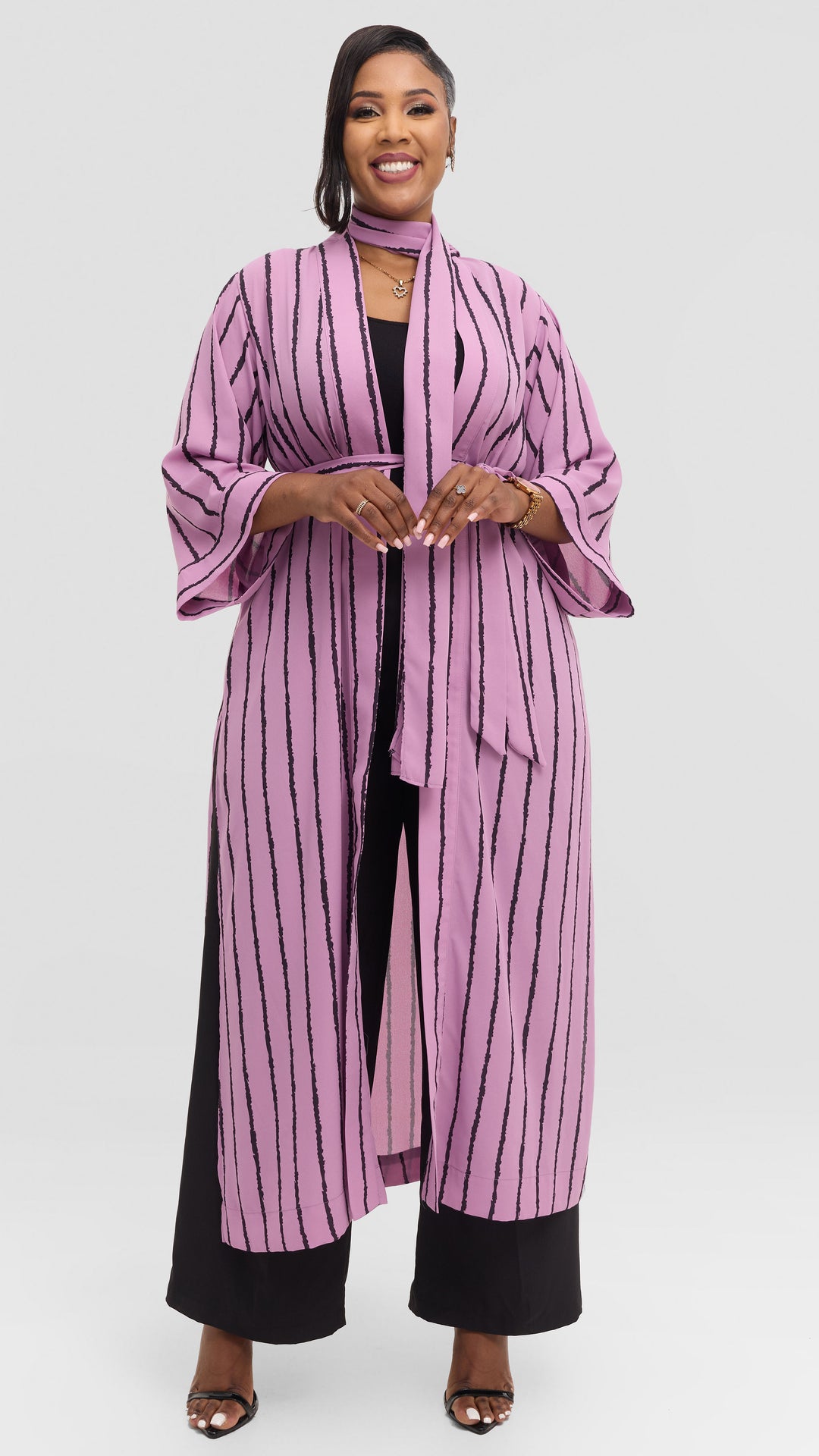 Vivo Maxi Kimono in Chiffon - Lilac / Black Print