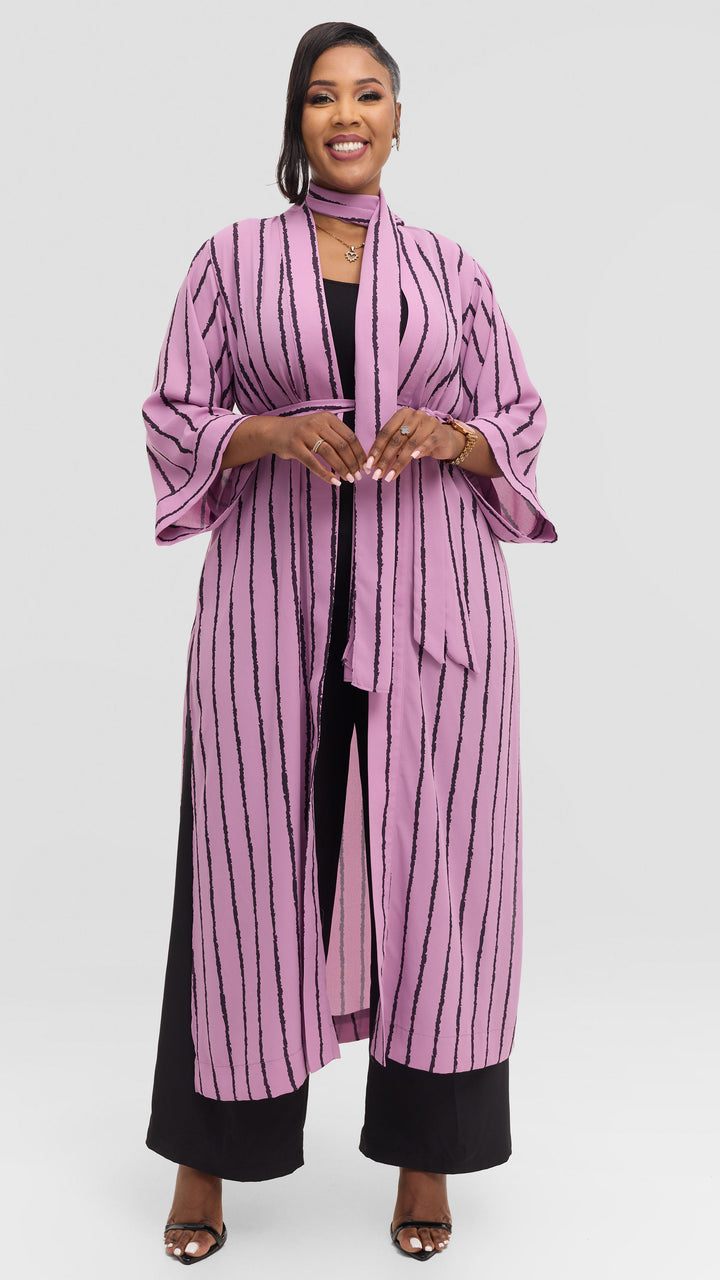 Vivo Maxi Kimono in Chiffon - Lilac / Black Print