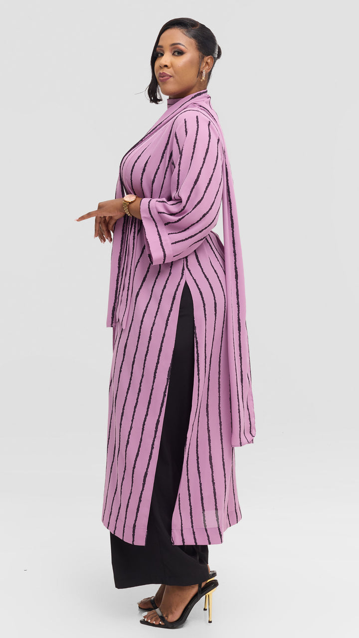 Vivo Maxi Kimono in Chiffon - Lilac / Black Print