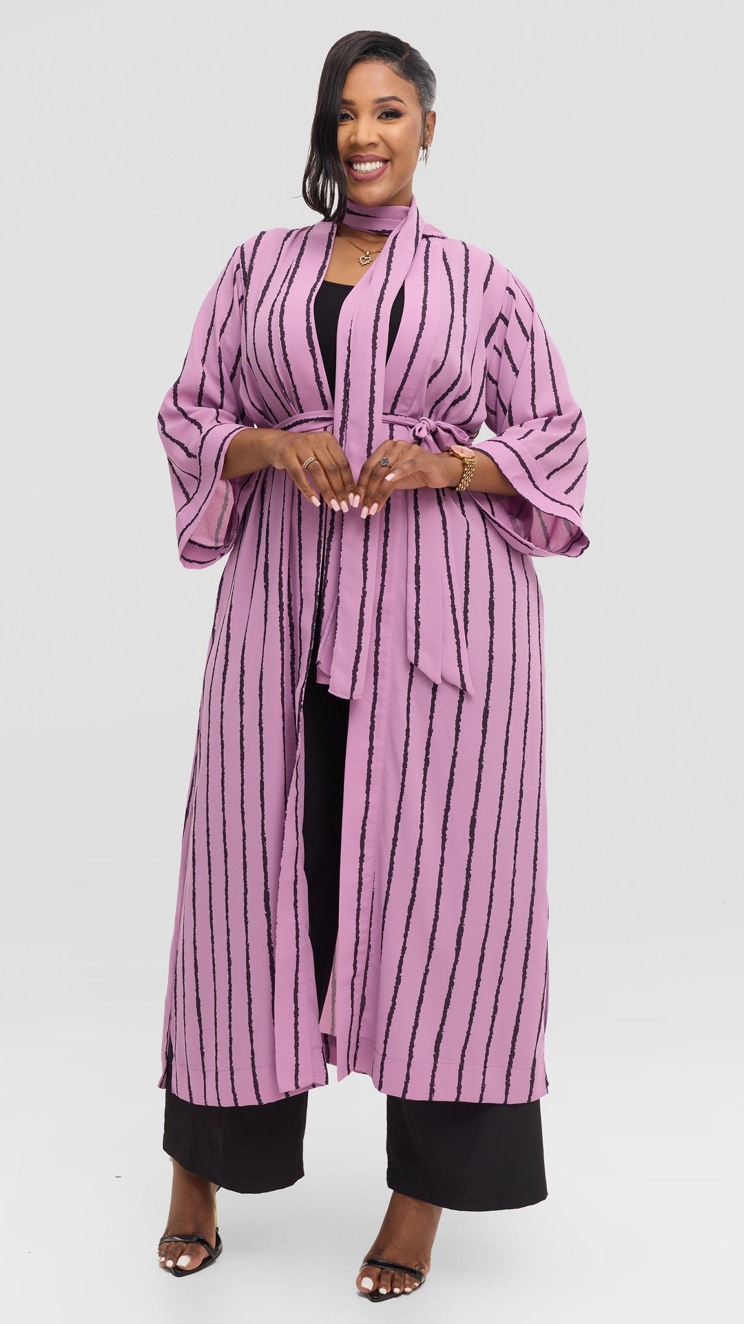 Vivo Maxi Kimono in Chiffon - Lilac / Black Print