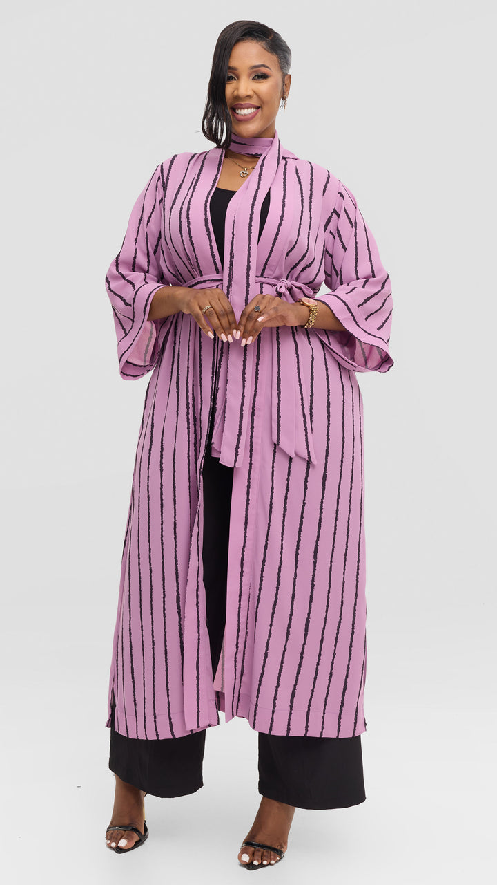 Vivo Maxi Kimono in Chiffon - Lilac / Black Print