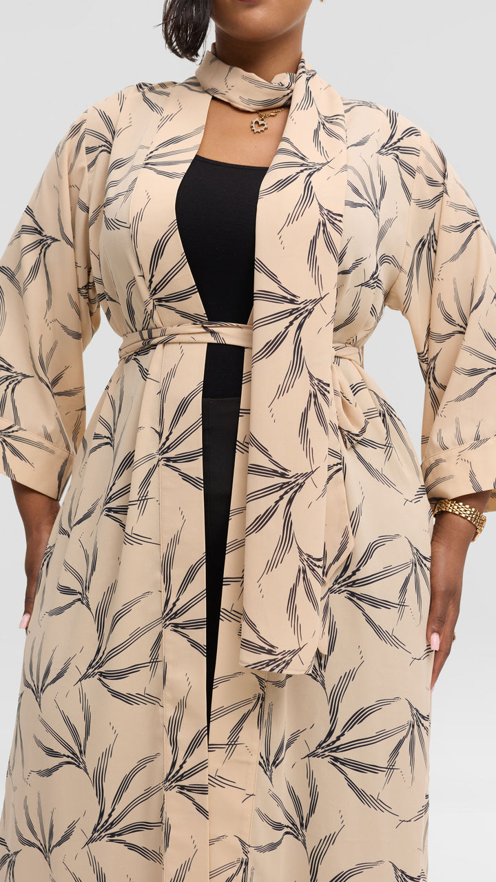 Vivo Maxi Kimono in Chiffon - Beige / Black Print