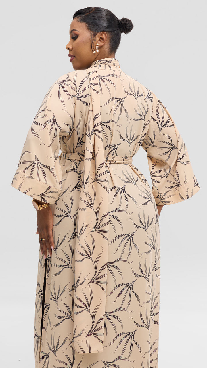 Vivo Maxi Kimono in Chiffon - Beige / Black Print
