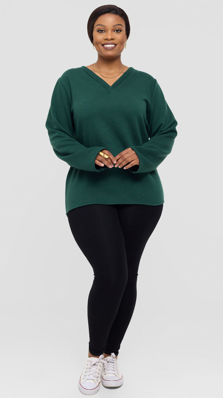 Shiv Shikie X Safari V-Neck Long Sleeve Sweatshirt in Rib - Dark Green