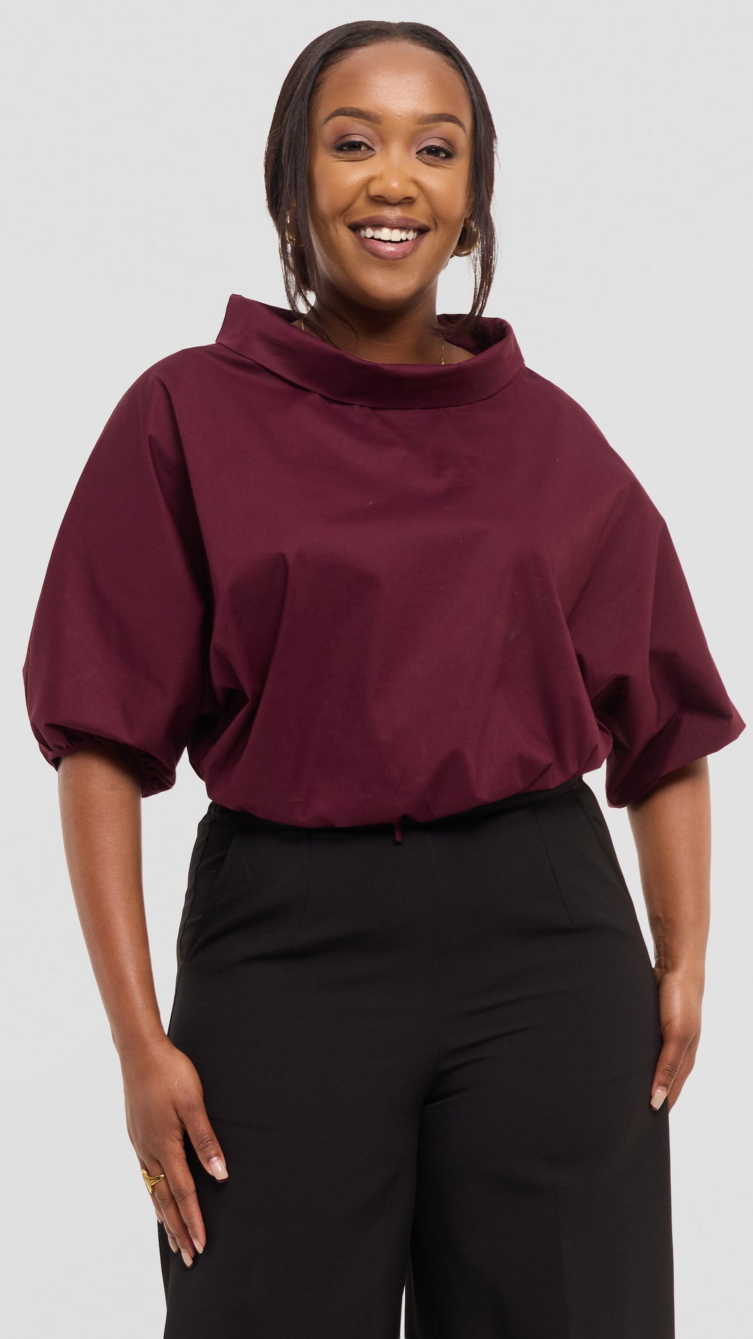 Vivo Lulu Drawstring Top in Cotton - Mulberry