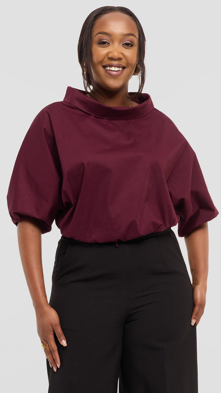 Vivo Lulu Drawstring Top in Cotton - Mulberry