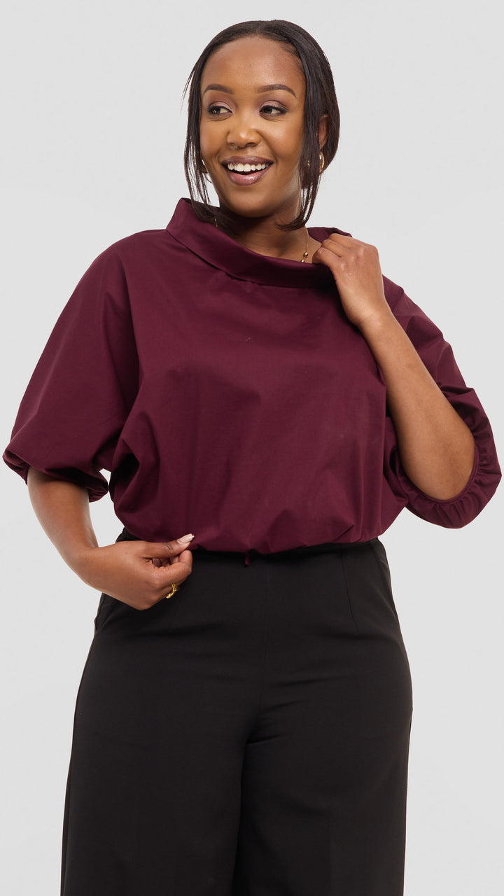 Vivo Lulu Drawstring Top in Cotton - Mulberry