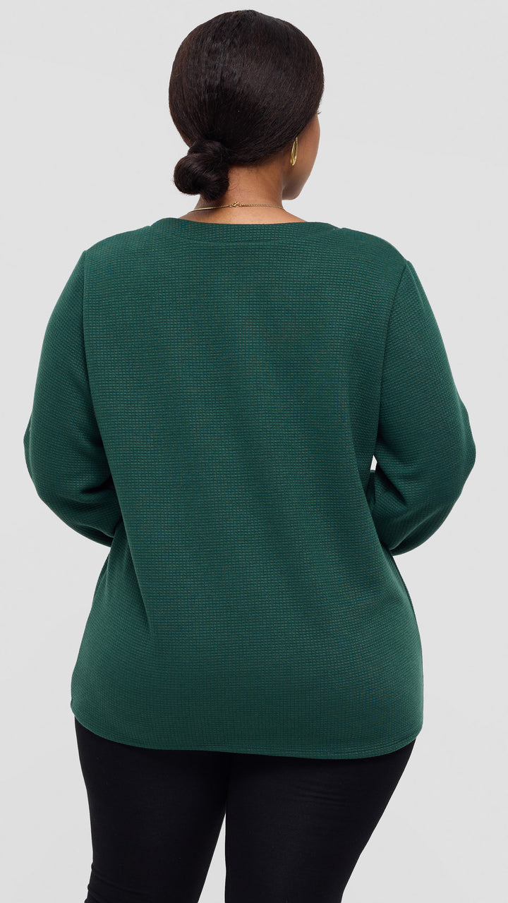 Shiv Shikie X Safari V-Neck Long Sleeve Sweatshirt in Rib - Dark Green