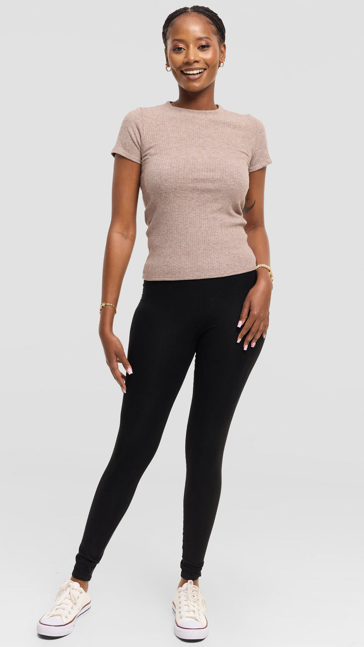 Safari by Vivo Crew Neck Tee in Rib - Taupe