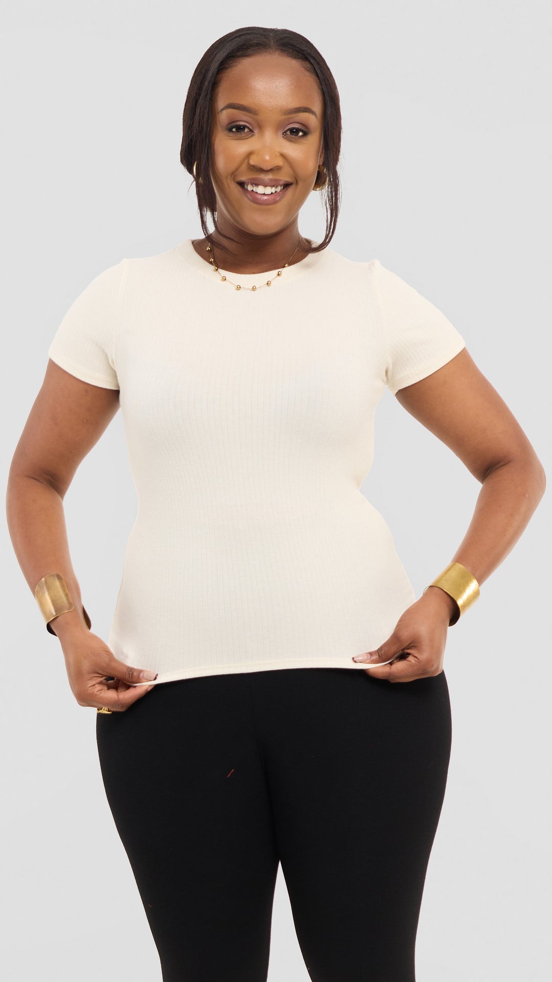 Safari by Vivo Crew Neck Tee in Rib - Off White