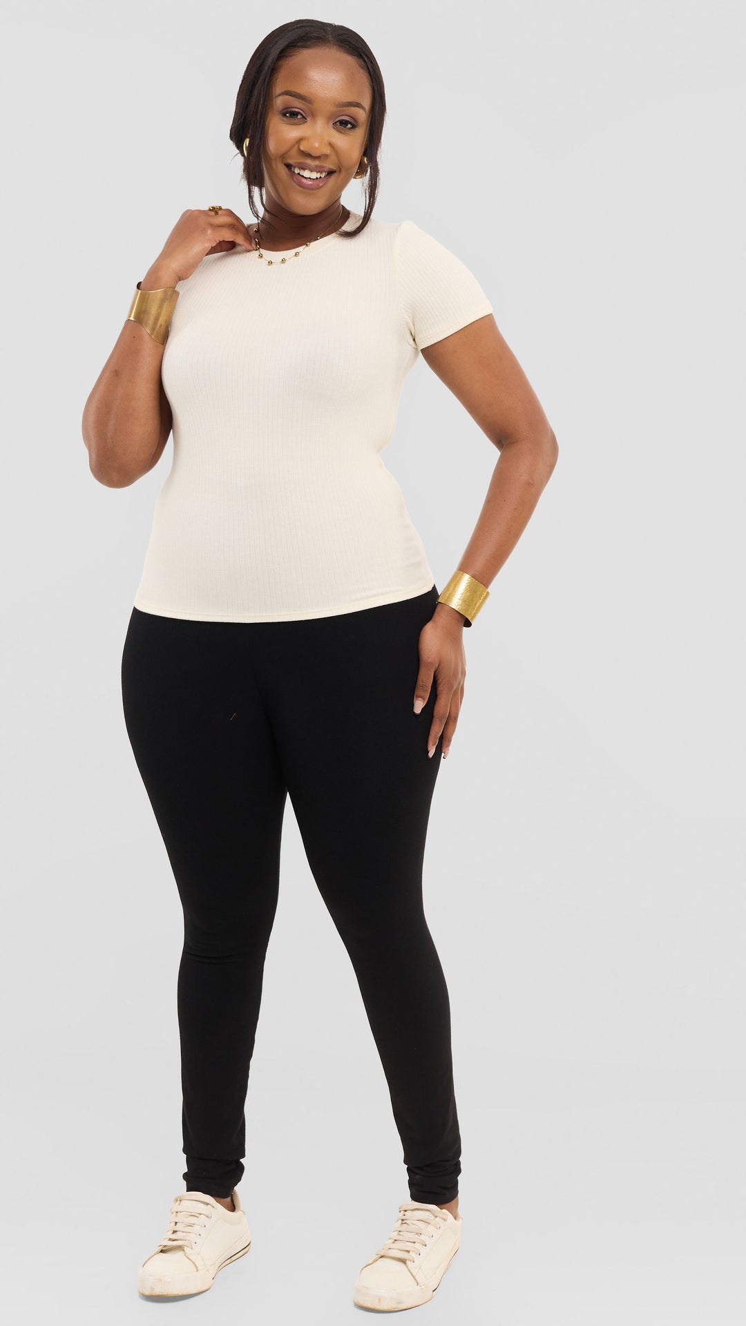Safari by Vivo Crew Neck Tee in Rib - Off White
