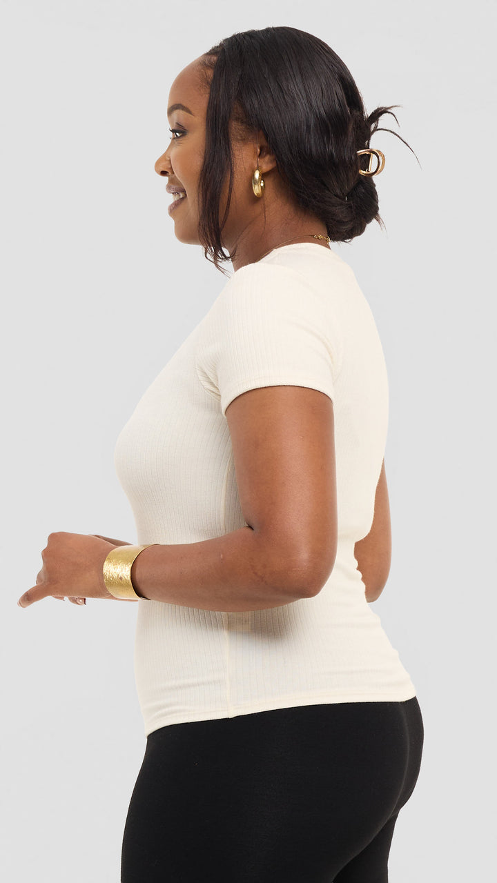 Safari by Vivo Crew Neck Tee in Rib - Off White