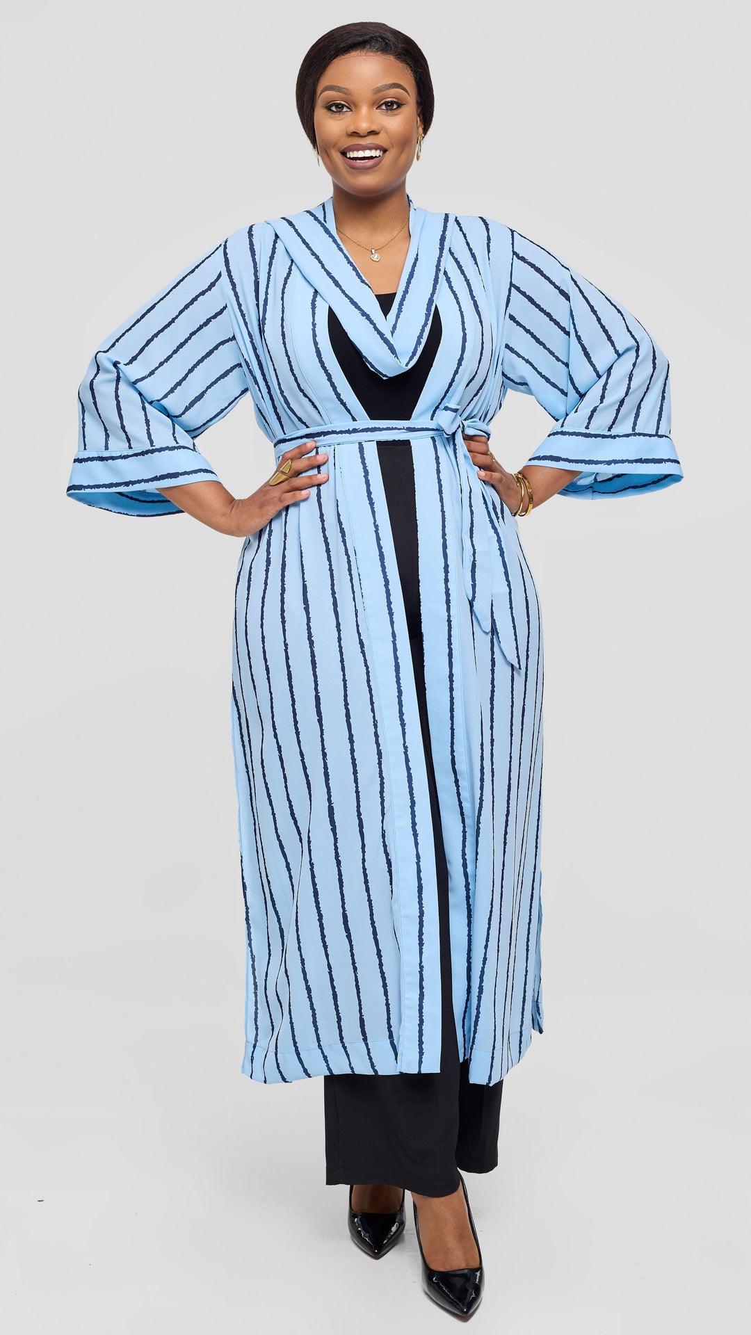 Vivo Maxi Kimono in Chiffon - Light Blue / Black Print