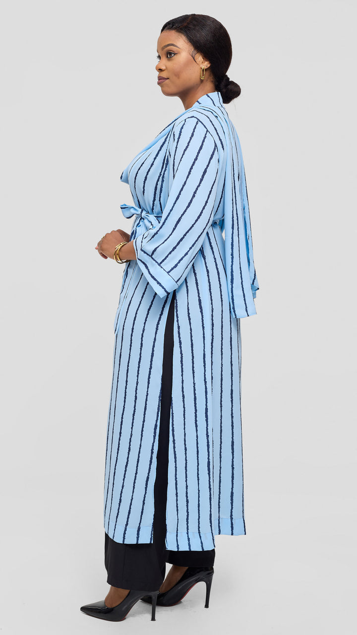 Vivo Maxi Kimono in Chiffon - Light Blue / Black Print