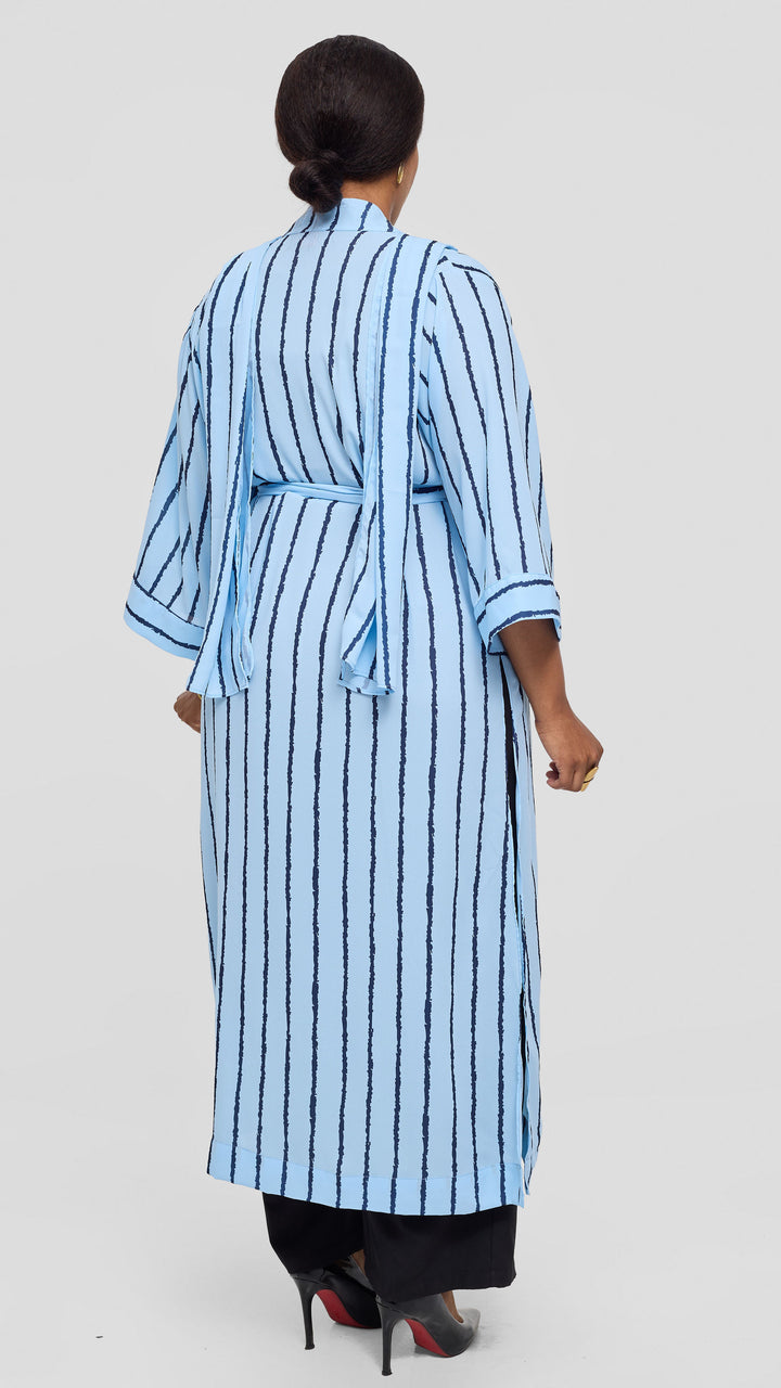 Vivo Maxi Kimono in Chiffon - Light Blue / Black Print