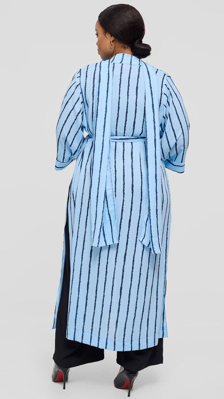 Vivo Maxi Kimono in Chiffon - Light Blue / Black Print
