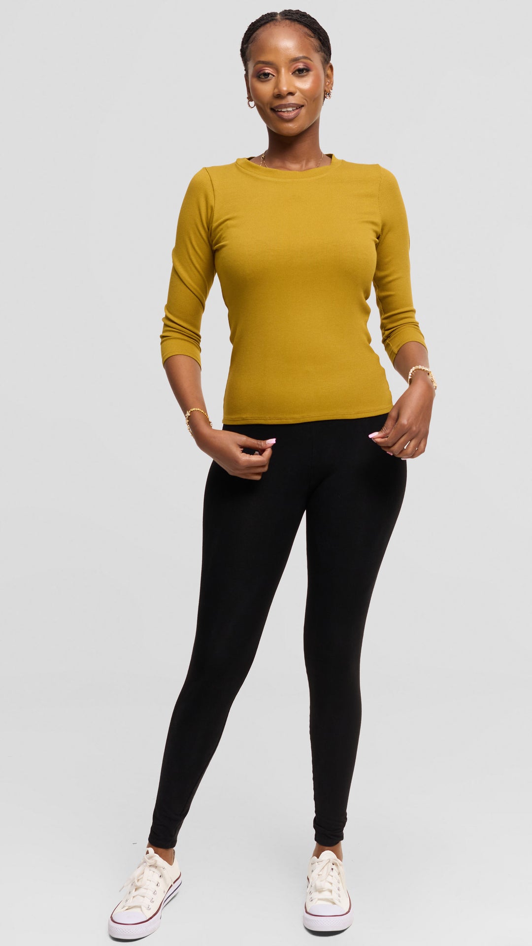 Vivo 3/4 Sleeve Crew Neck Top in Rib - Olive