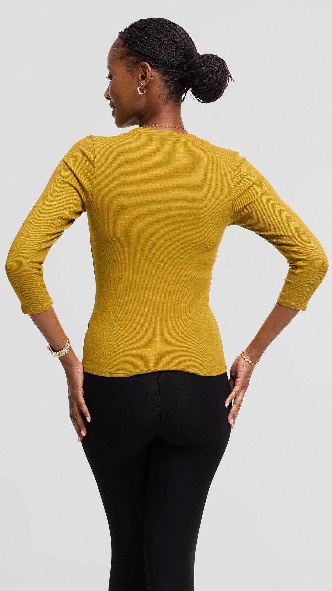 Vivo 3/4 Sleeve Crew Neck Top in Rib - Olive