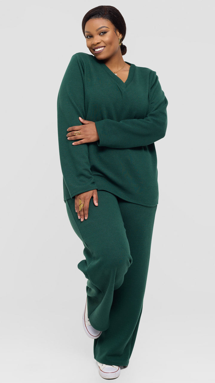 Shiv Shikie X Safari V-Neck Long Sleeve Sweatshirt in Rib - Olive
