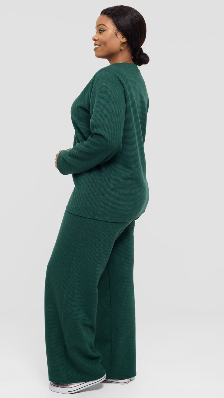 Shiv Shikie X Safari V-Neck Long Sleeve Sweatshirt in Rib - Dark Green