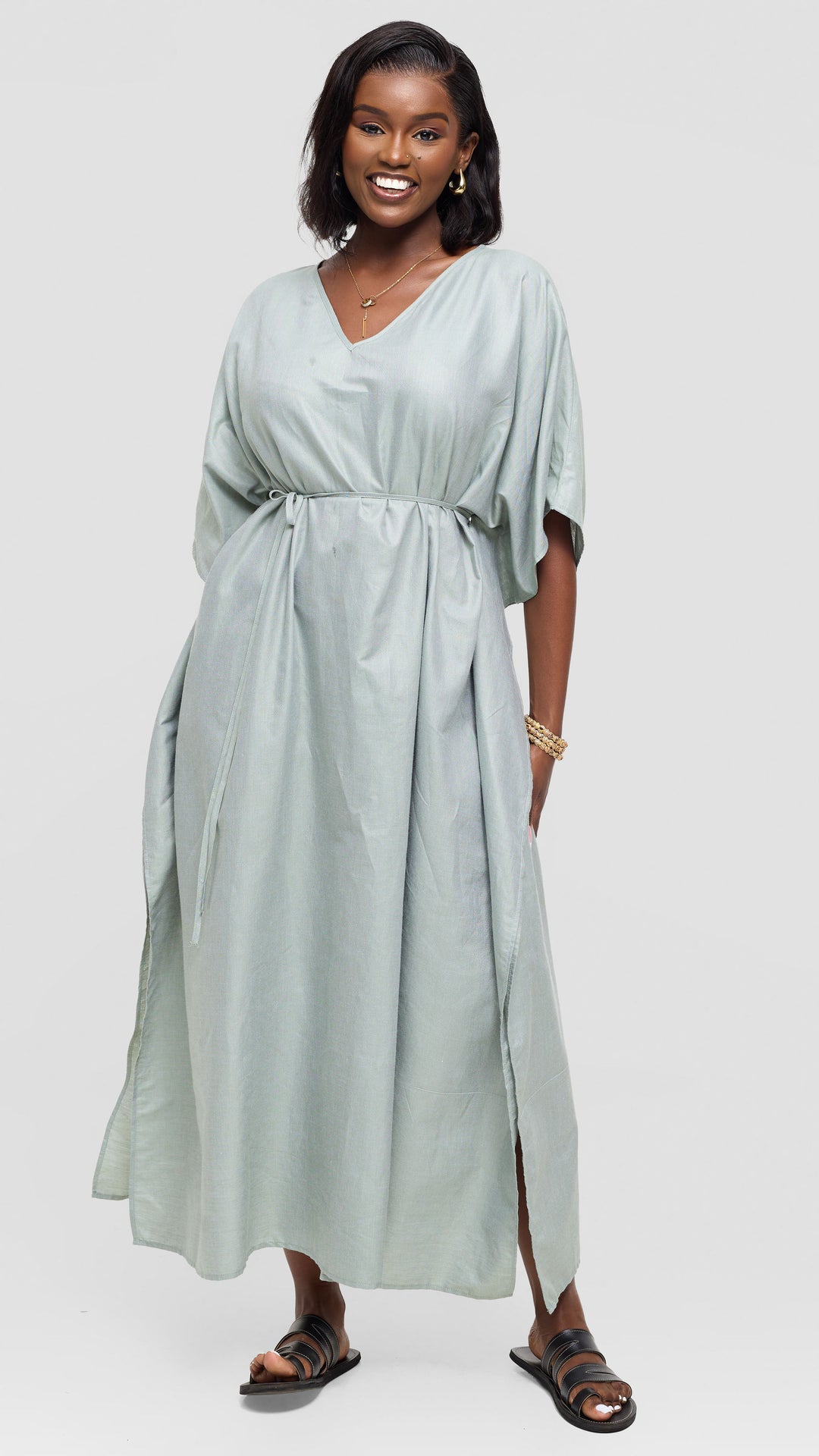 Safari by Vivo Wide Kaftan in Cotton - Dusty Green