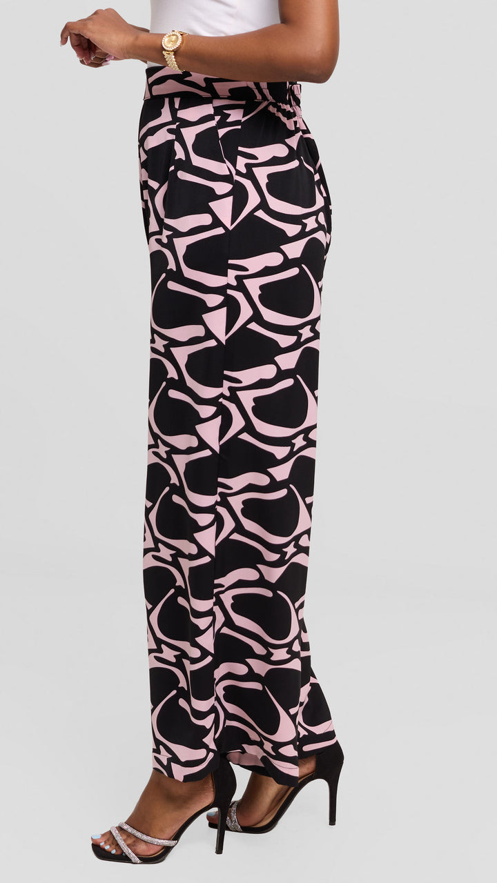 Vivo Maisha Straight Leg Pants in Crepe - Black / Pink Print