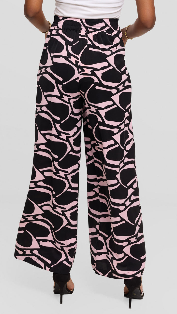Vivo Maisha Straight Leg Pants in Crepe - Black / Pink Print