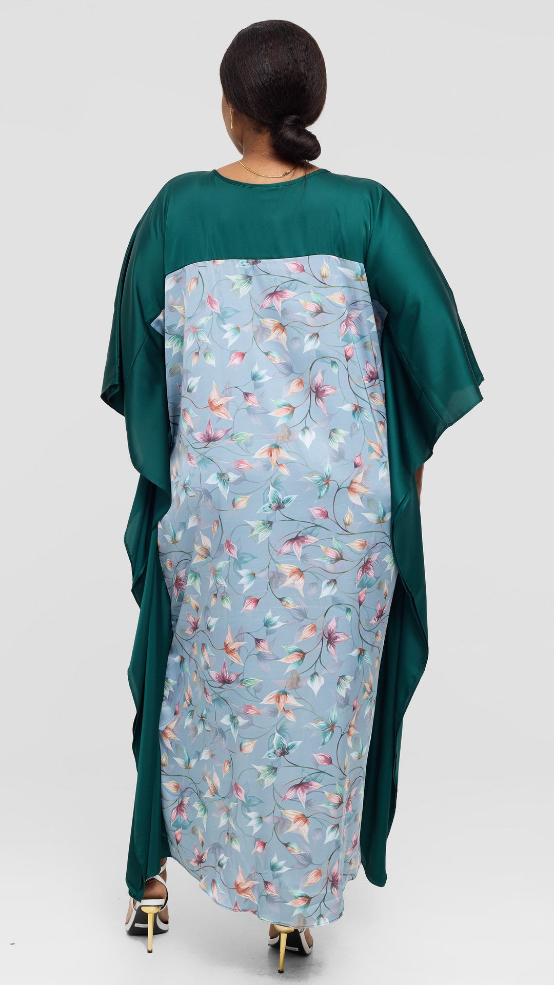 Vivo Keza Satin Border Maxi Kaftan - Mint / Olive Abstract Print
