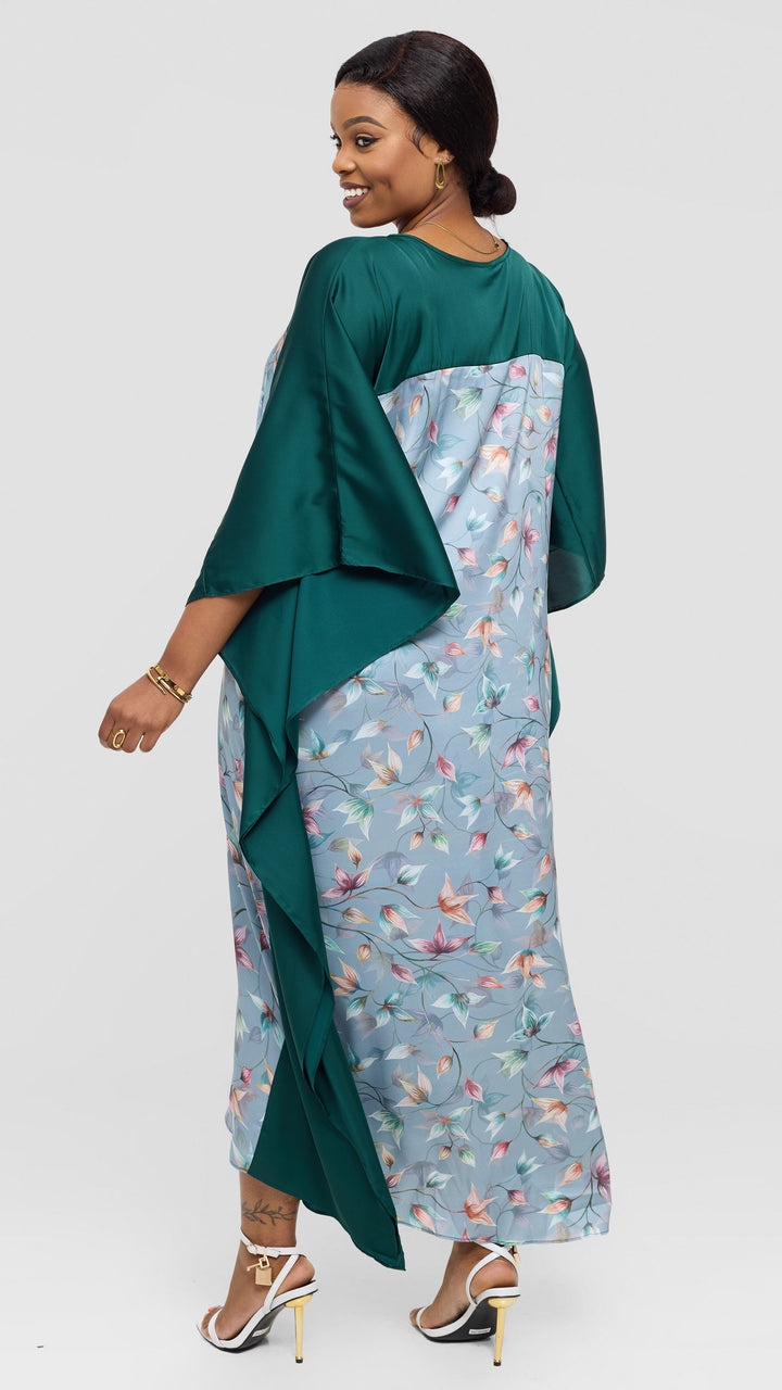 Vivo Keza Satin Border Maxi Kaftan - Mint / Olive Abstract Print