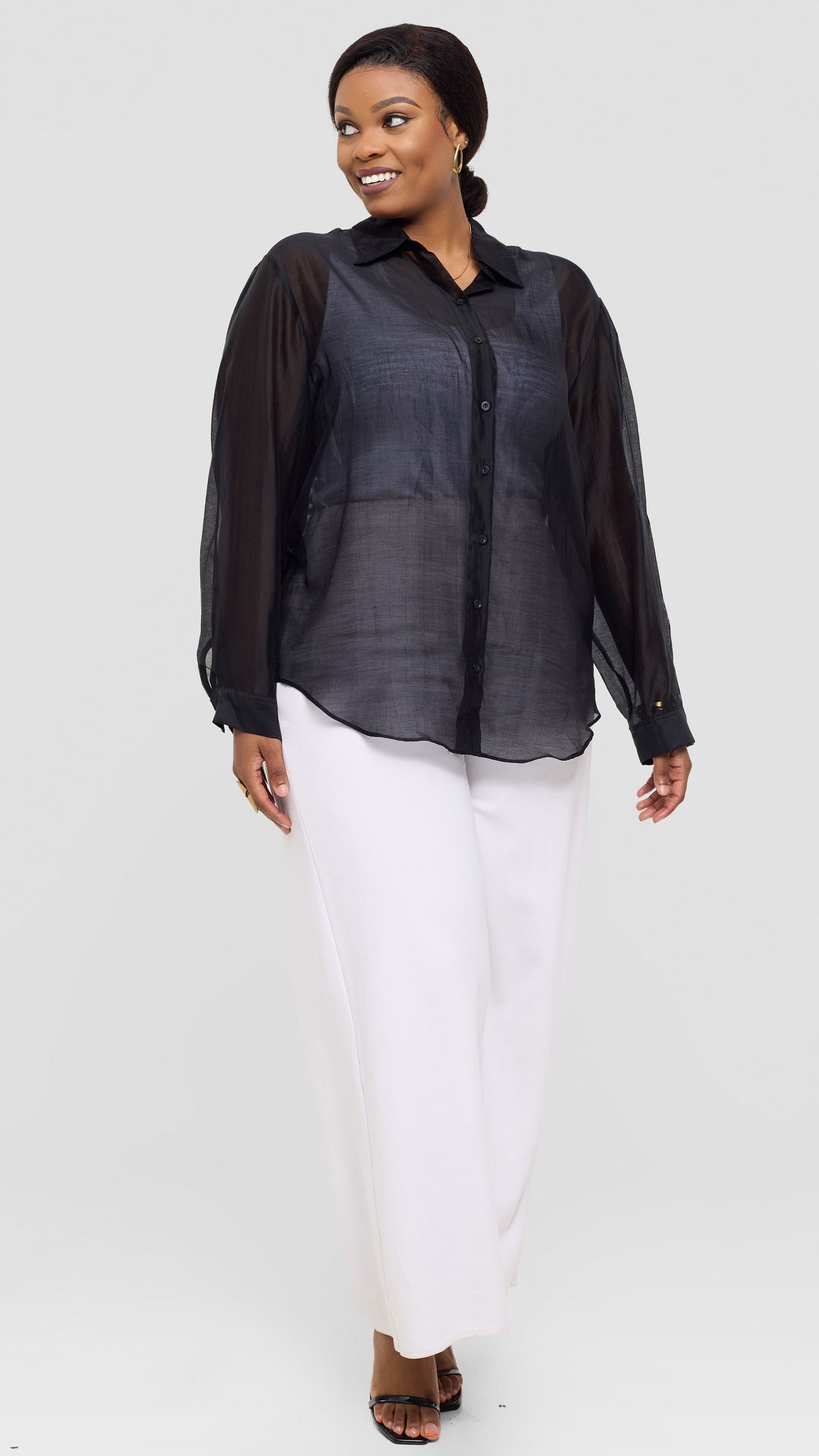Vivo Drop Shoulder Shirt in Organza - Black