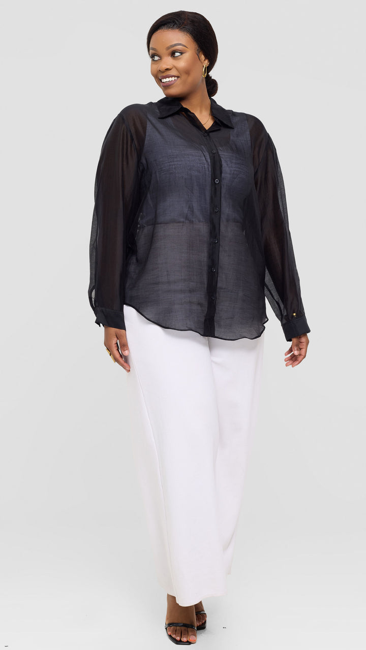 Vivo Drop Shoulder Shirt in Organza - Black