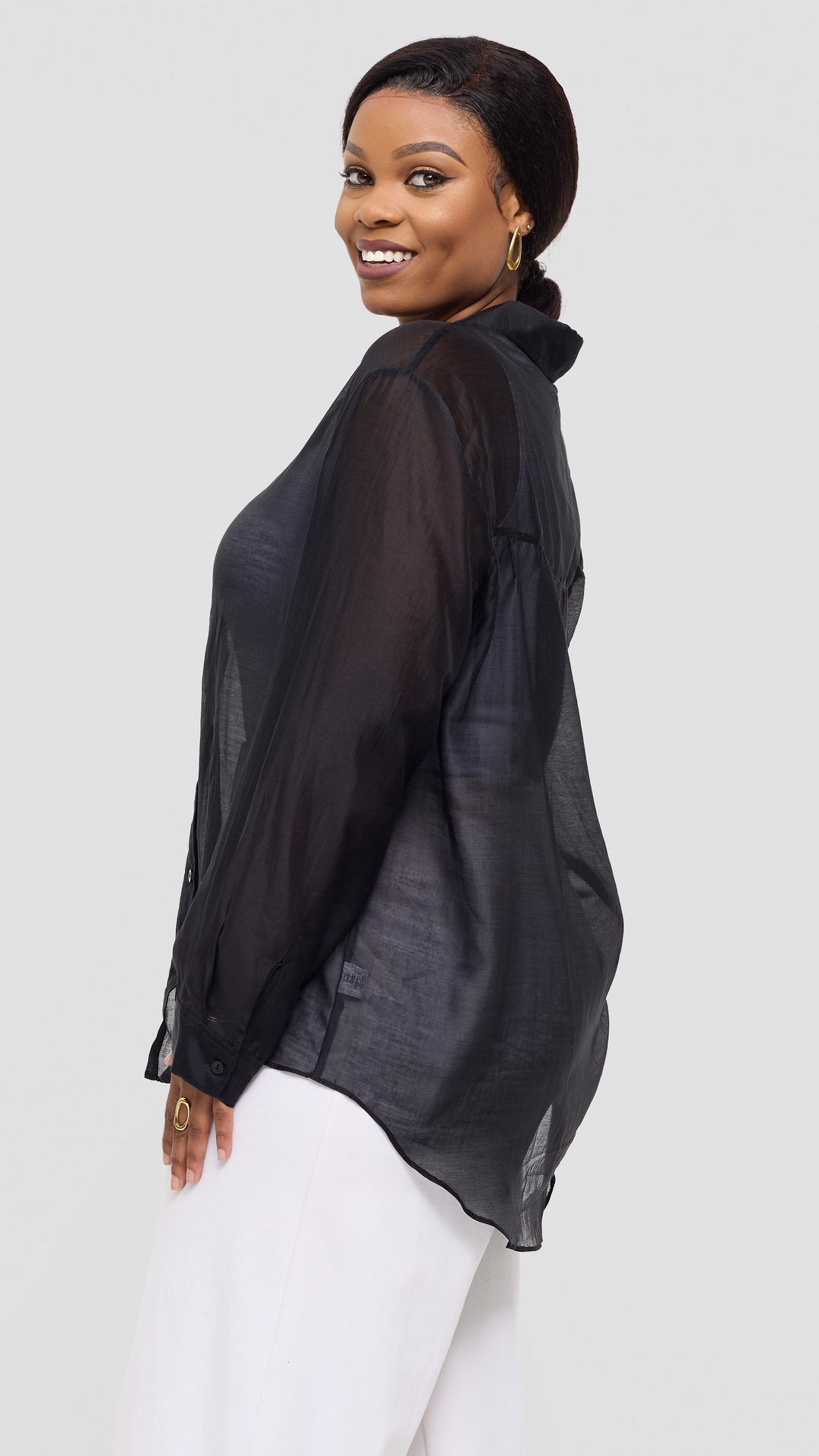 Vivo Drop Shoulder Shirt in Organza - Black