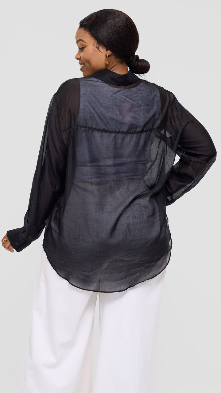 Vivo Drop Shoulder Shirt in Organza - Black