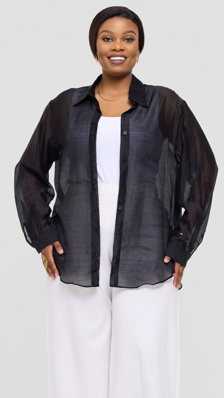 Vivo Drop Shoulder Shirt in Organza - Black